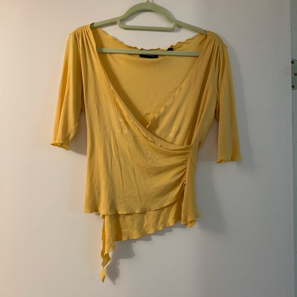 Chic Mustard Wrap Blouse